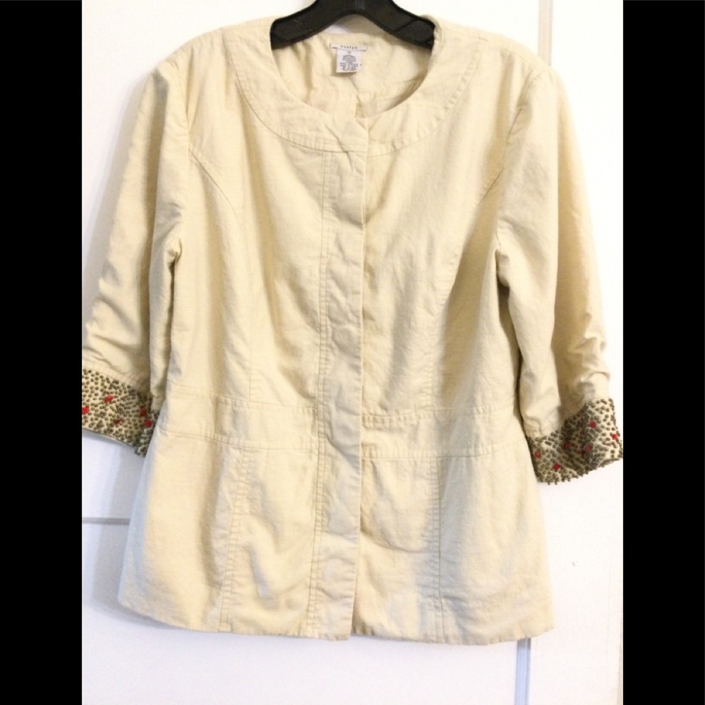 Evelyn Grace Beige Linen Blend 3/4 Beaded